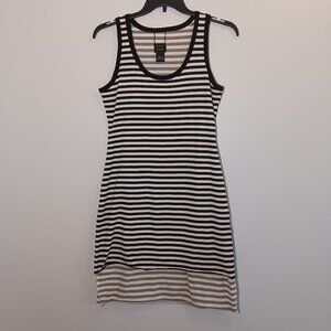 Press Dress Reversible Black/White/Gray Striped Midi Dress, Women's M, EUC